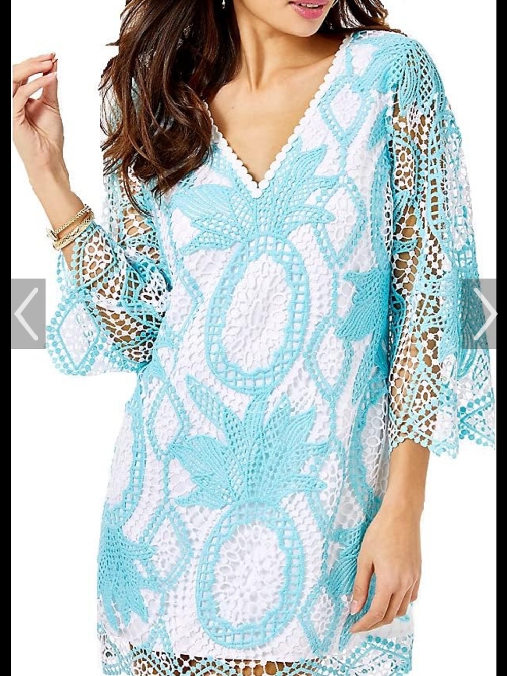 Lilly Pulitzer White and Light Blue Crochet Pineapple Swim Cover-Up